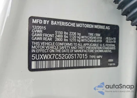 2016 BMW X3 xDrive35I from USA, damaged, VIN 5UXWX7C52G0S17015